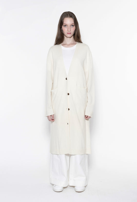 XIN - 12gg Cashmere Cardigan in Undyed White