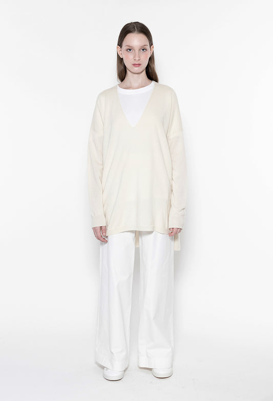 YARA - 12gg Cashmere V-Neck Sweater in Undyed White