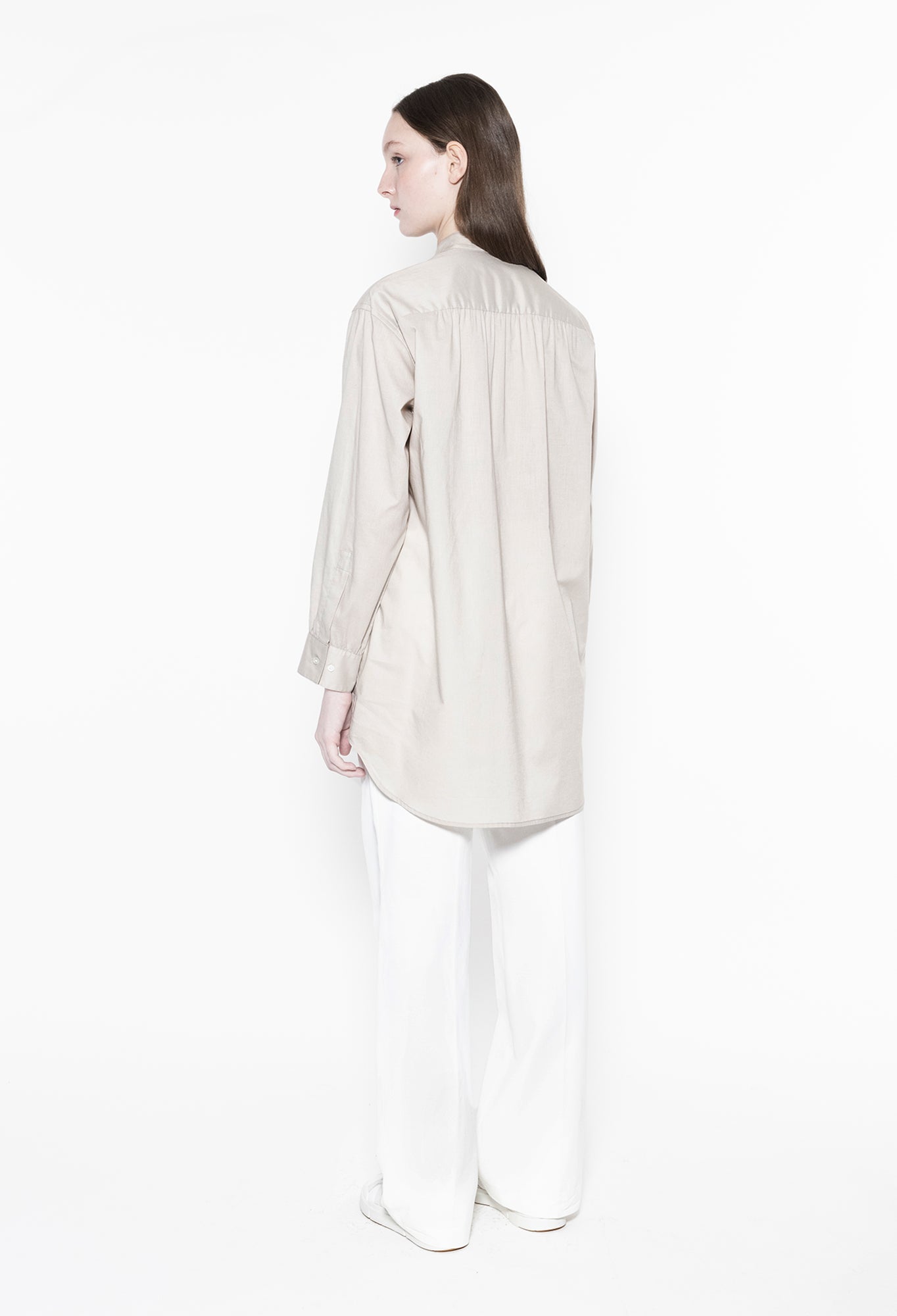 ZORAN - Stand Collar Long Sleeve Cotton Shirt in Ivory
