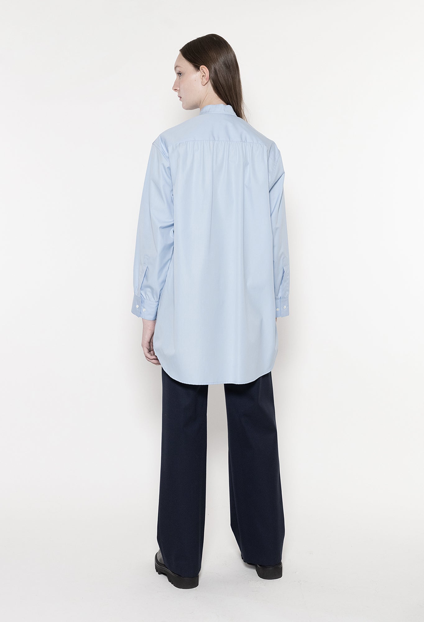 ZORAN - Stand Collar Long Sleeve Cotton Shirt in Sky Blue