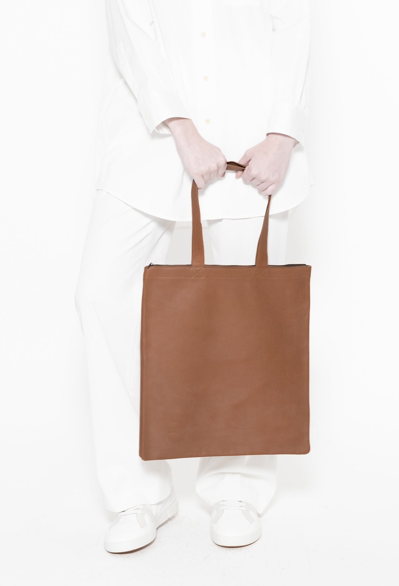 Double Tote Leather Bag by ISAAC REINA in Dark Honey