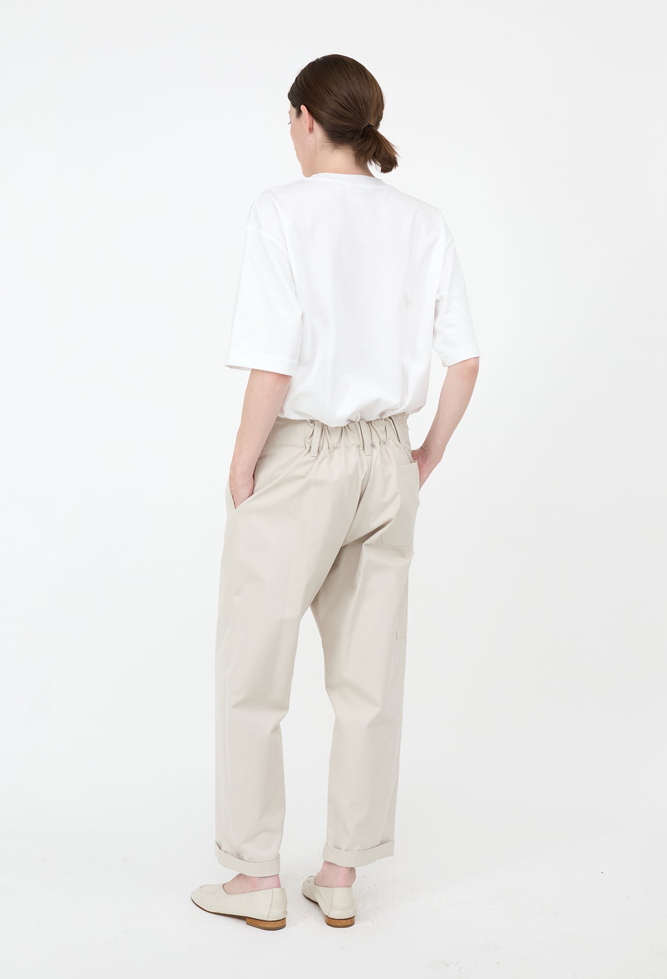 TOM - Cotton Twill Taupe Trousers in Light Taupe
