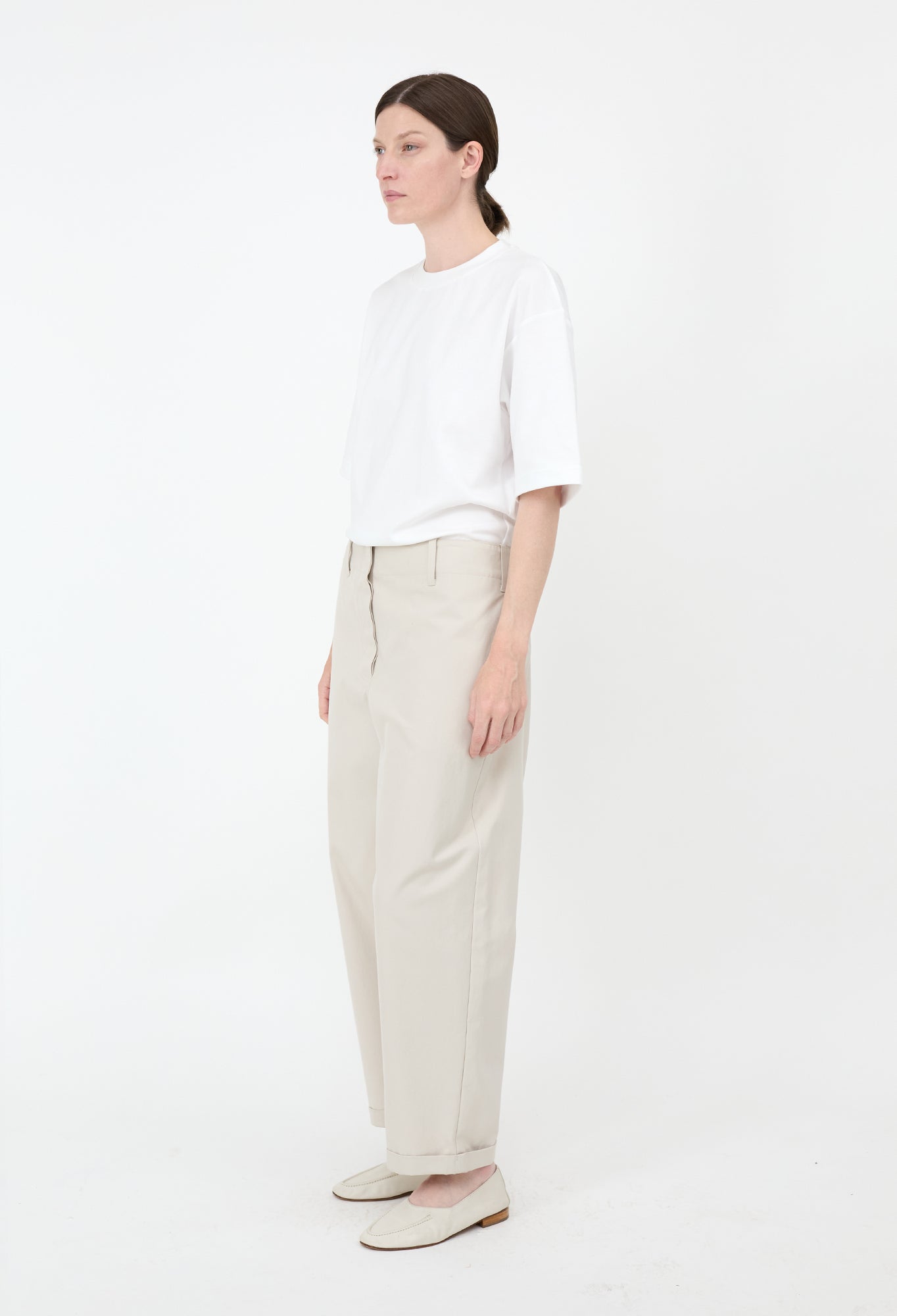 TOM - Cotton Twill Taupe Trousers in Light Taupe
