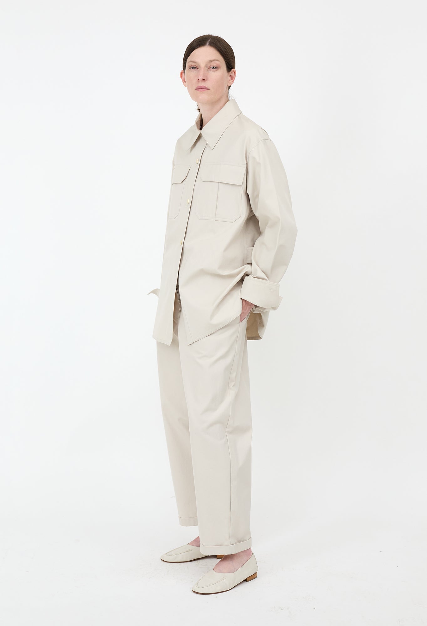 XENIA - Overshirt in Cotton Twill in Light Taupe