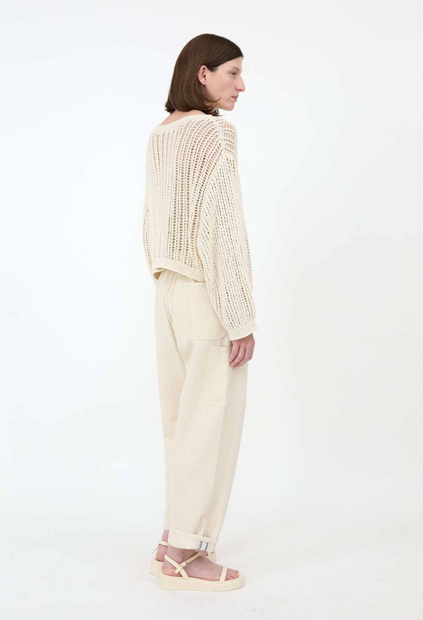 XIA - Hand-Knit Organic Cotton Sweater in Ivory
