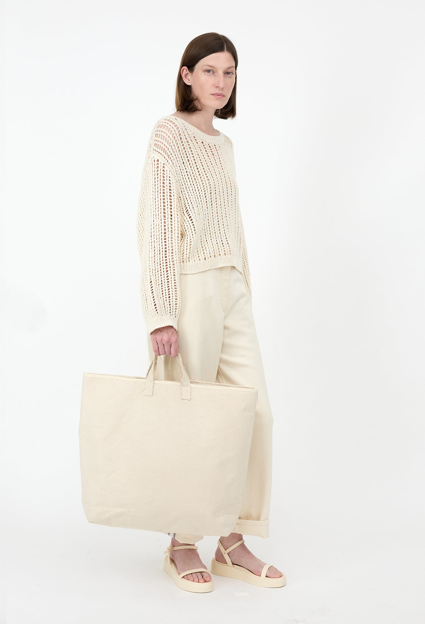 XIA - Hand-Knit Organic Cotton Sweater in Ivory