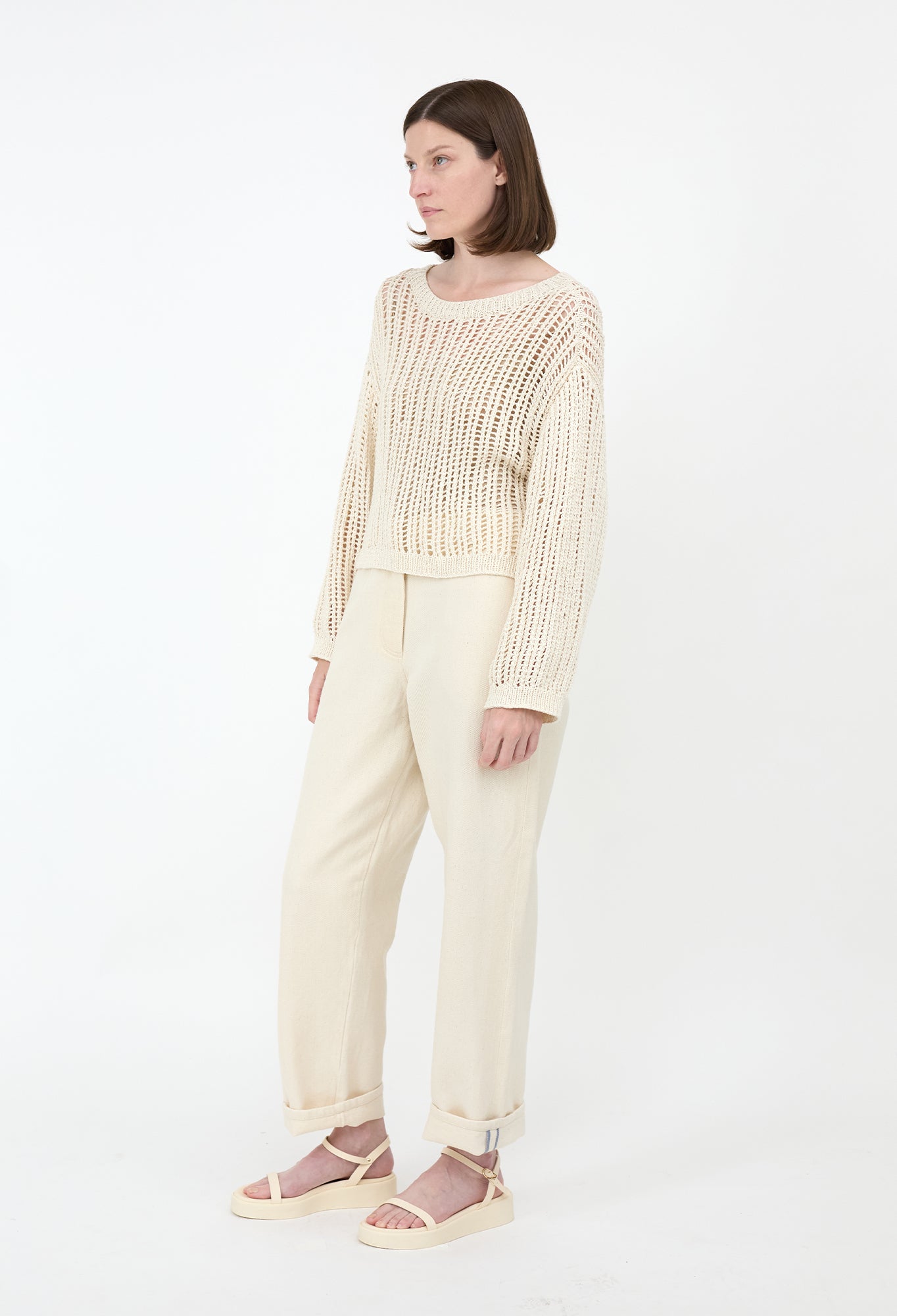 XIA - Hand-Knit Organic Cotton Sweater in Ivory