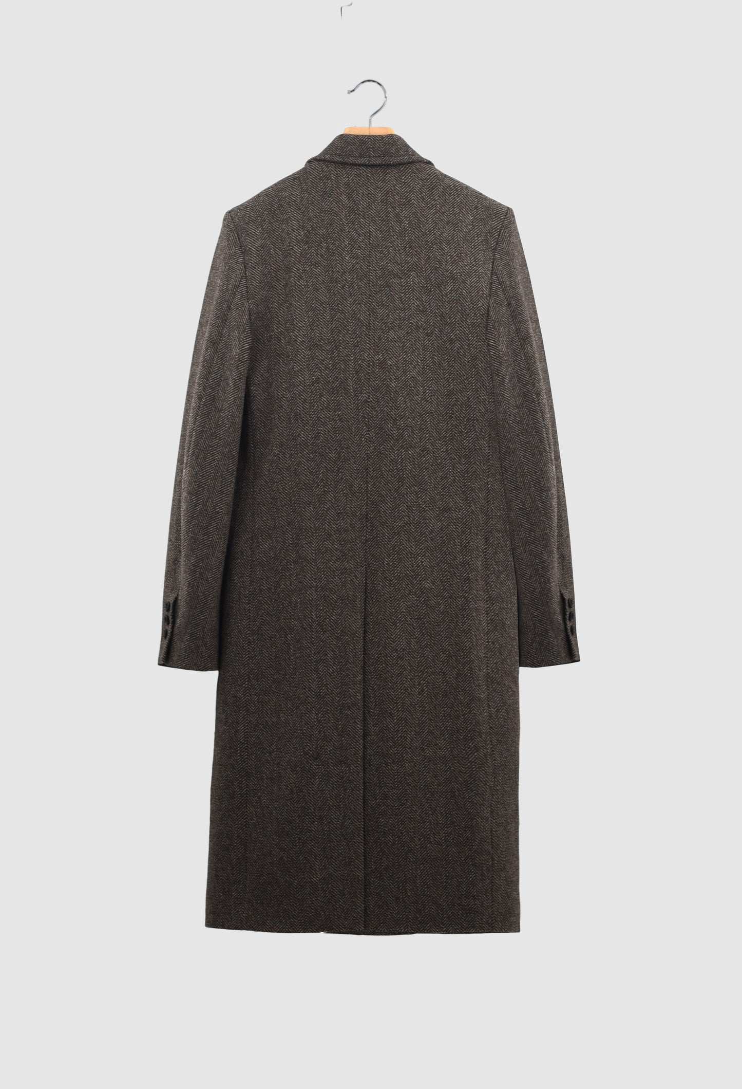 CAMERON - Double-Breasted Wool Coat in Dark Brown Herringbone