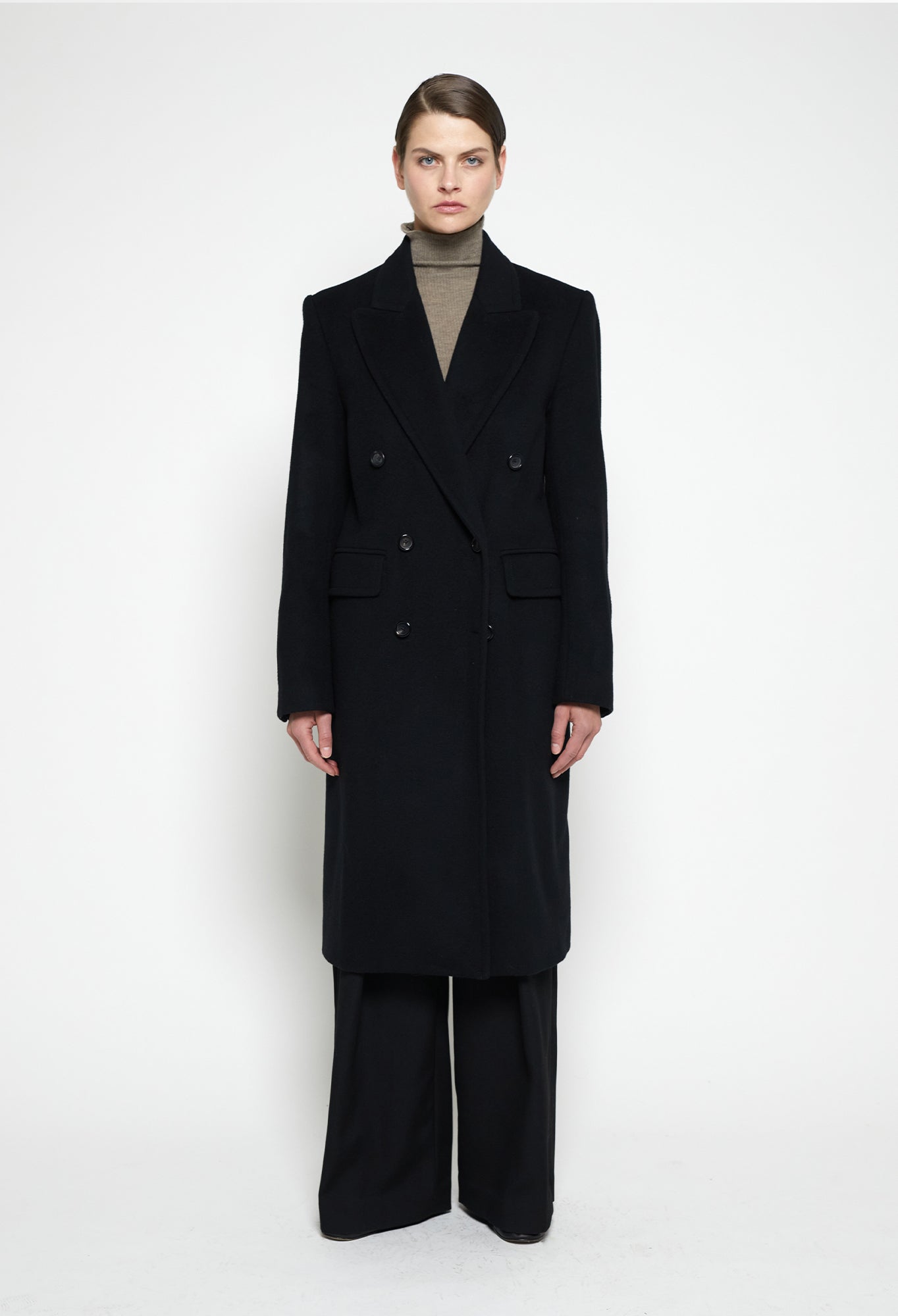 CAMERON - Double-Breasted Wool Coat in Black