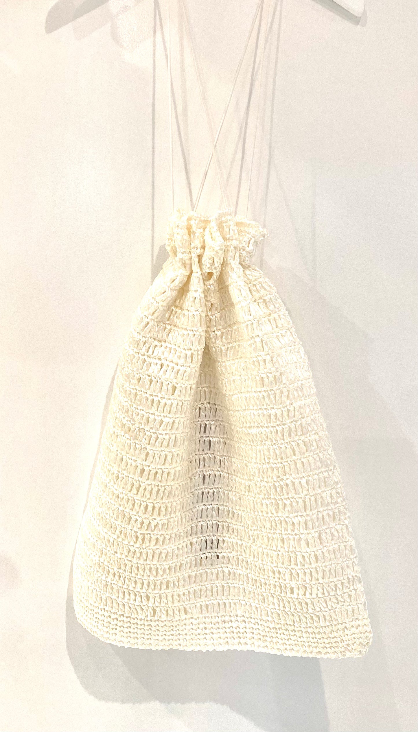 Raffia Drawstring Bag in White