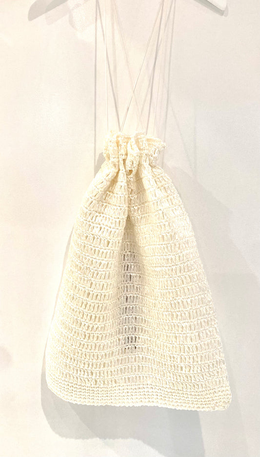 Raffia Drawstring Bag in White