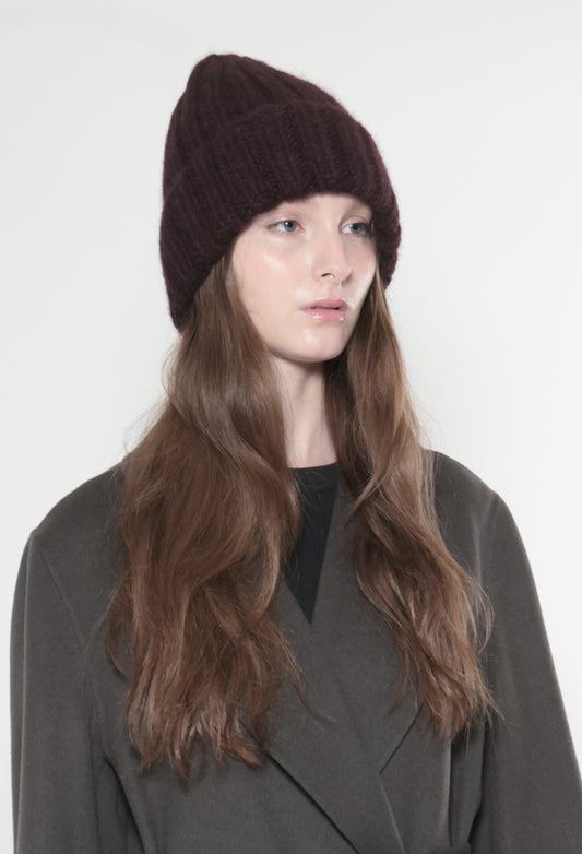 ELM Hat - Alpaca Hand-Knit Single Layered Ribbed Hat in Burgundy