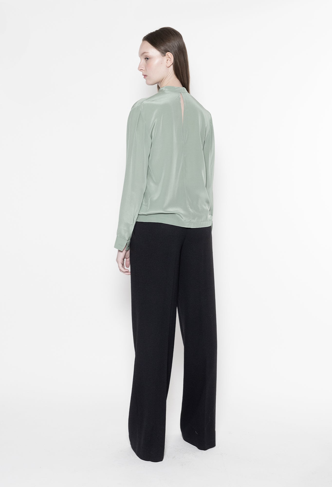 VIOLA - Crepe de Chine Silk Blouse in Sage