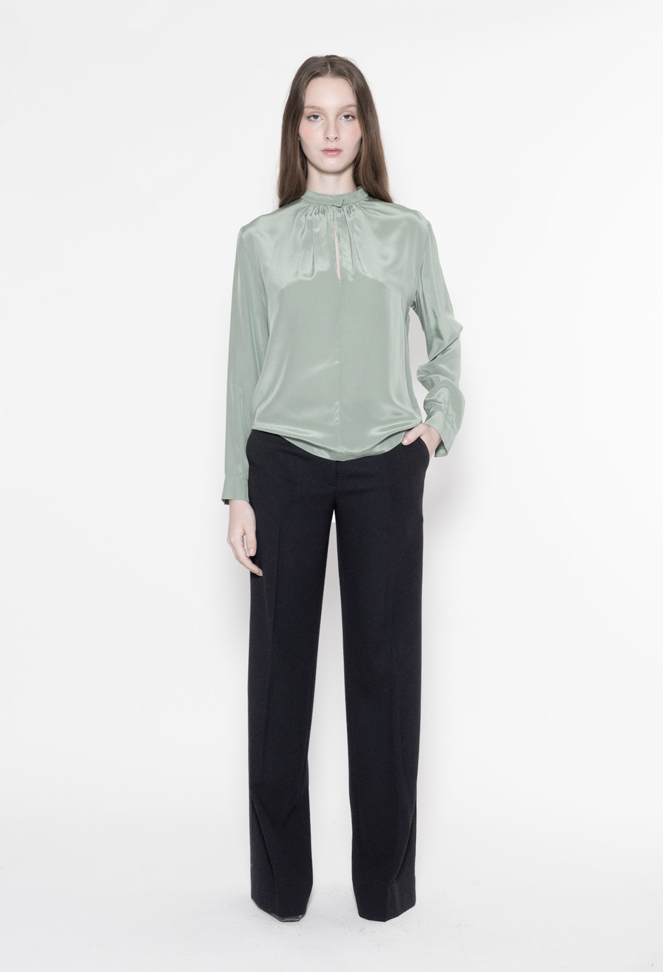 VIOLA - Crepe de Chine Silk Blouse in Sage