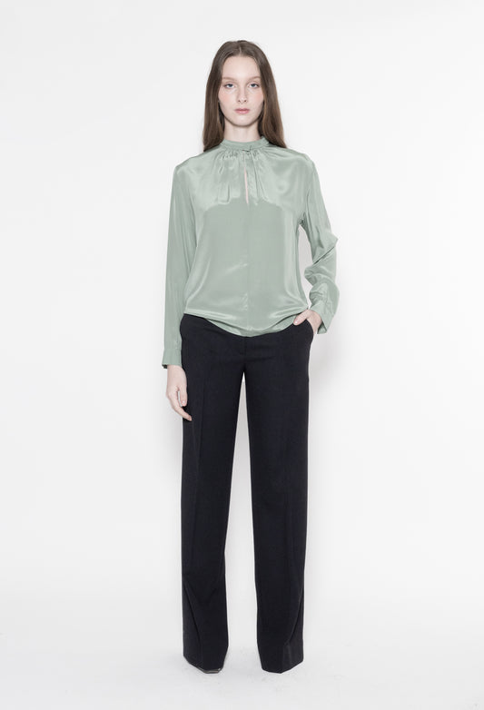 VIOLA - Crepe de Chine Silk Blouse in Sage