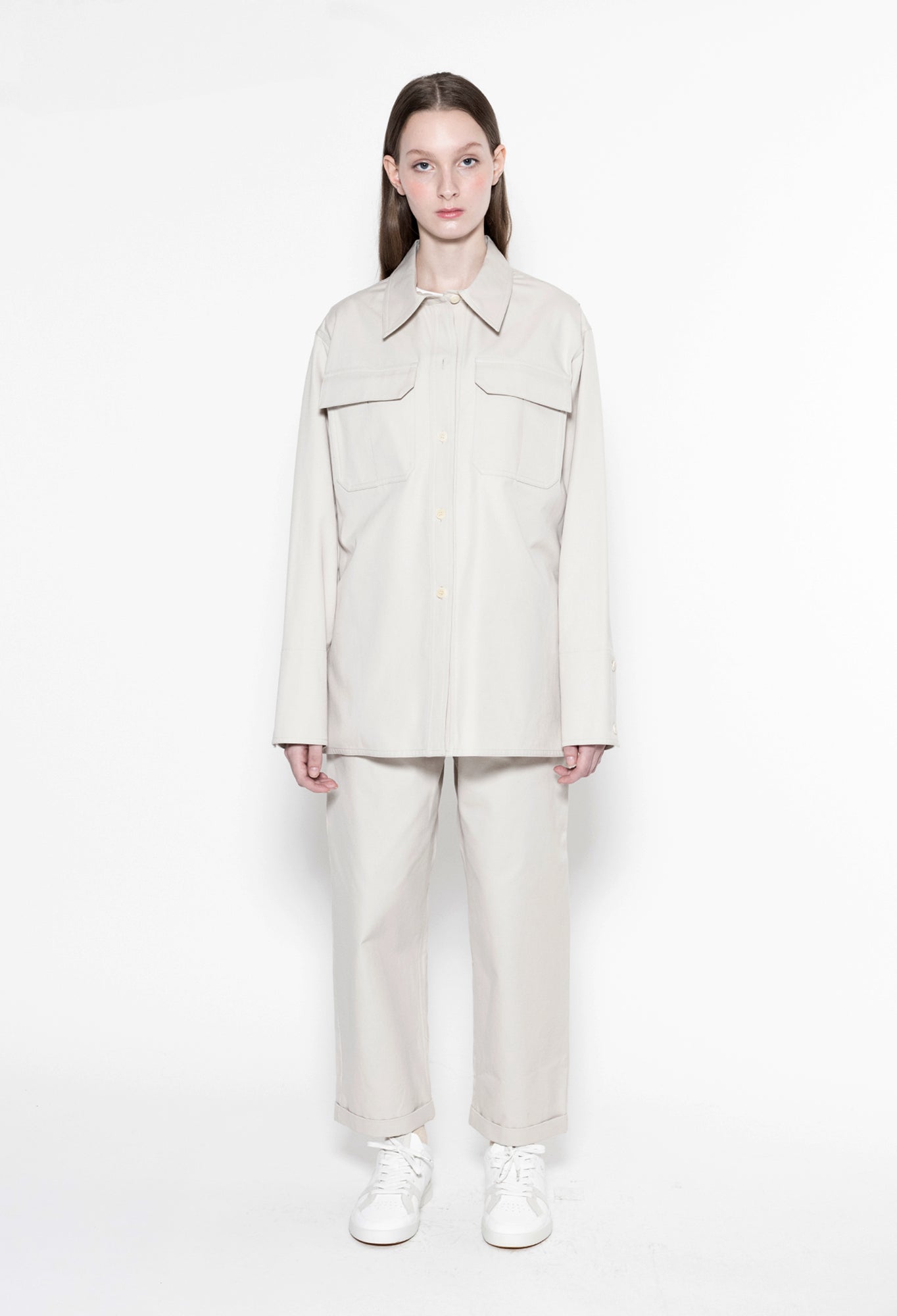 XENIA - Overshirt in Cotton Twill in Light Taupe