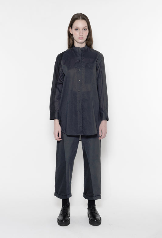 ZORAN - Stand Collar Long Sleeve Cotton Shirt in Black