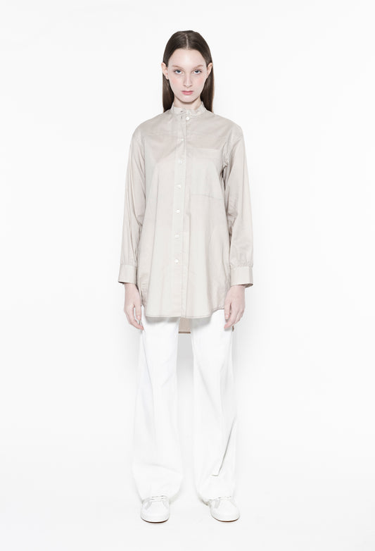 ZORAN - Stand Collar Long Sleeve Cotton Shirt in Ivory