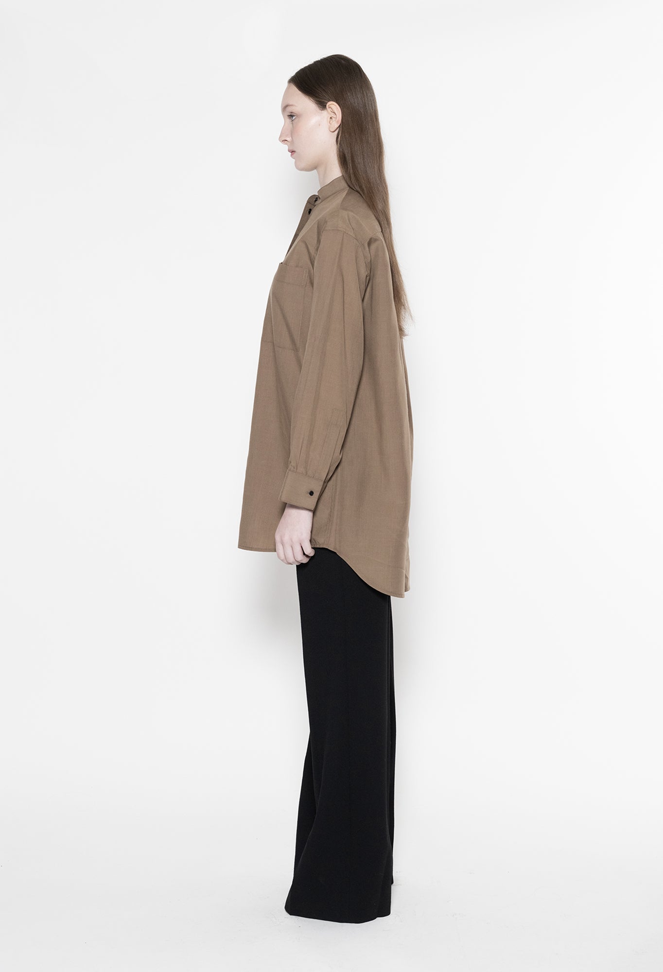 ZORAN - Stand Collar Long Sleeve Tencel Shirt in Oak