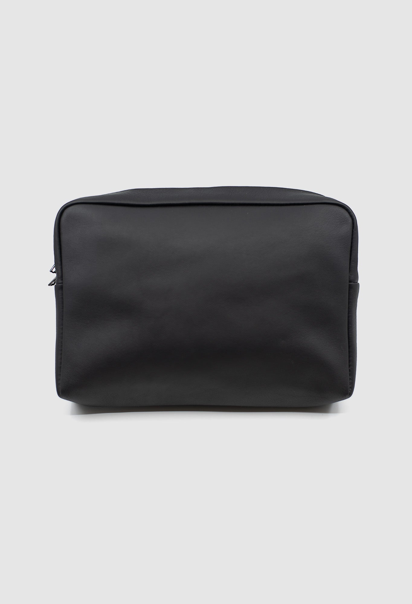 Black leather pouch on a light gray background