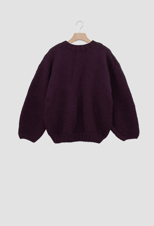 Burgundy sweater on a hanger against a white background