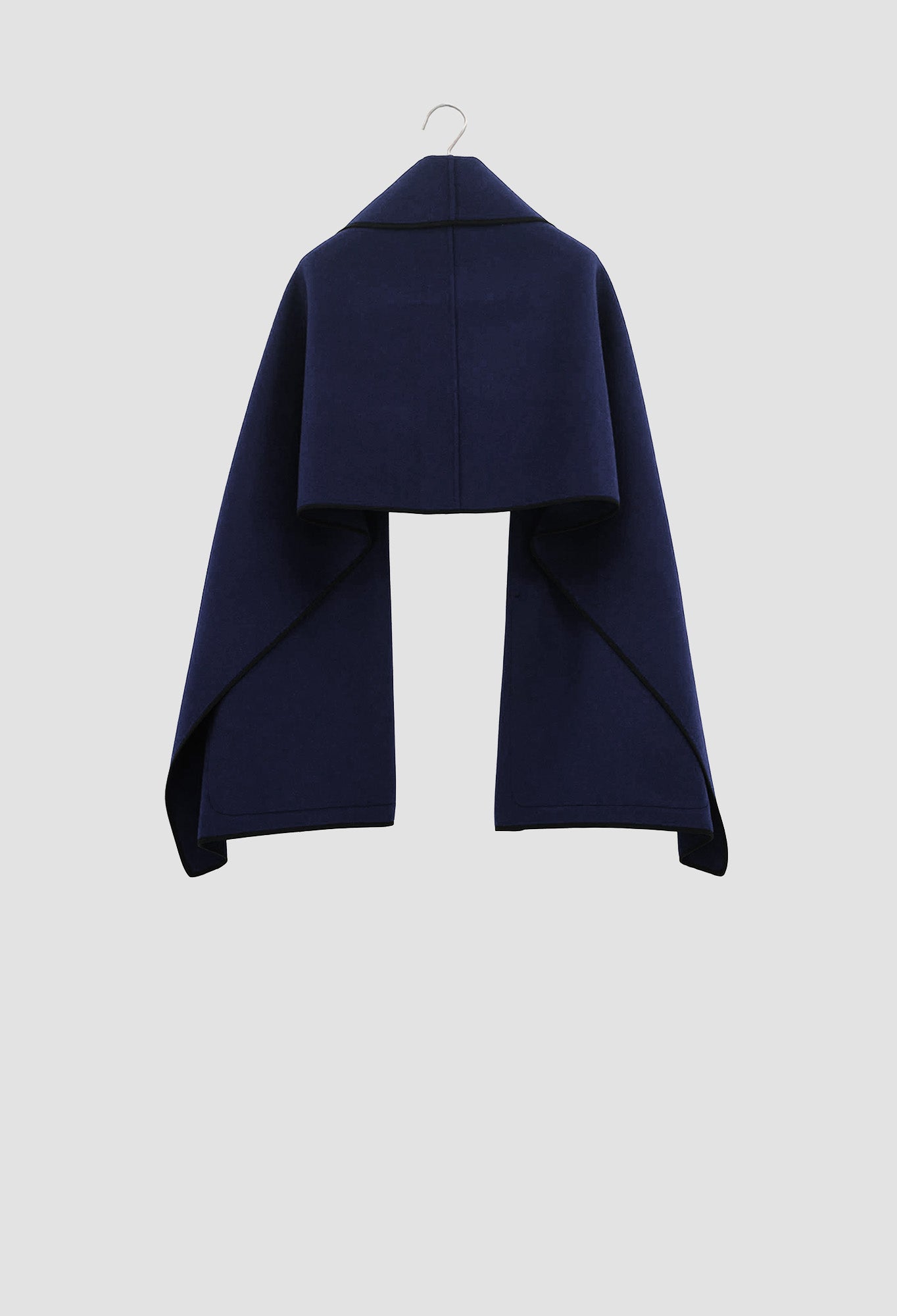 Navy Wool Shawl on Grey Background Reverse