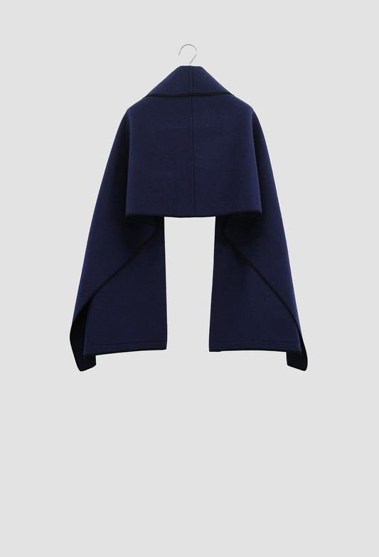 Navy Wool Shawl on Grey Background Reverse