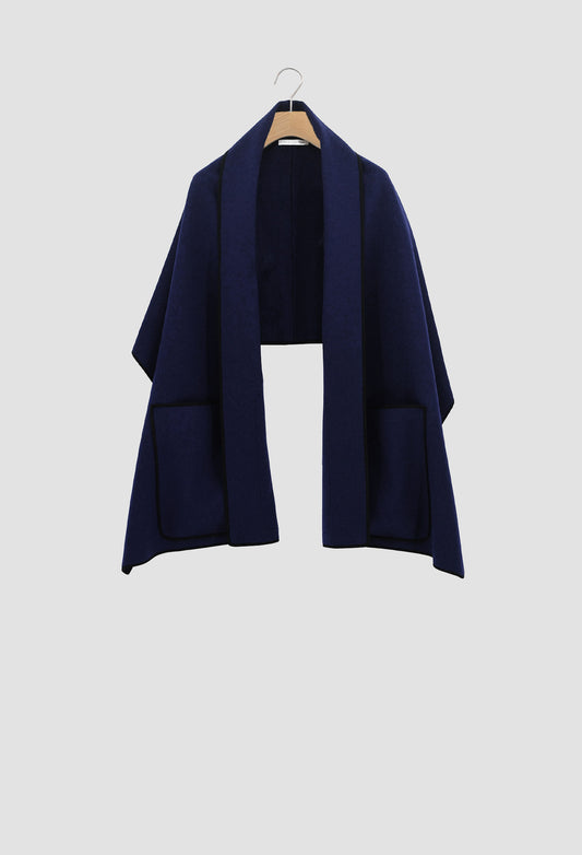 Navy Wool Shawl on Grey Background