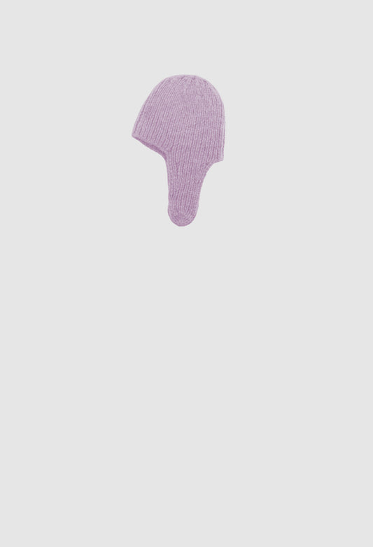 Purple baby hat on a light gray background