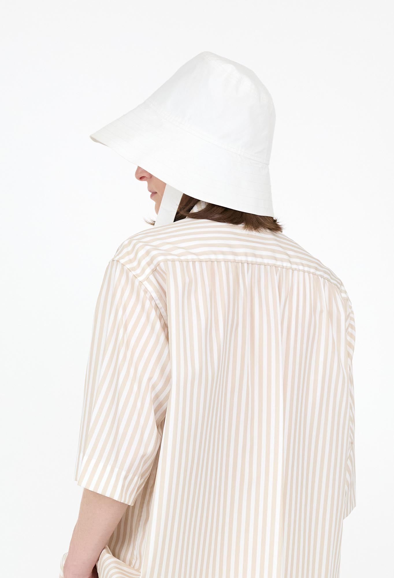 CHARLIE - Italian Technical Outerwear Cotton Bucket Hat with Large Brim in White