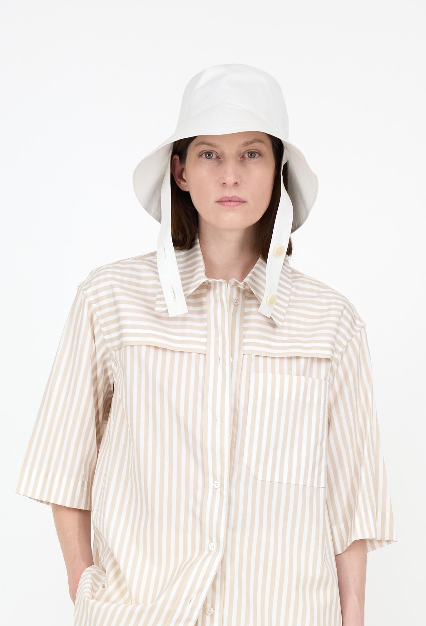 CHARLIE - Italian Technical Outerwear Cotton Bucket Hat with Large Brim in White