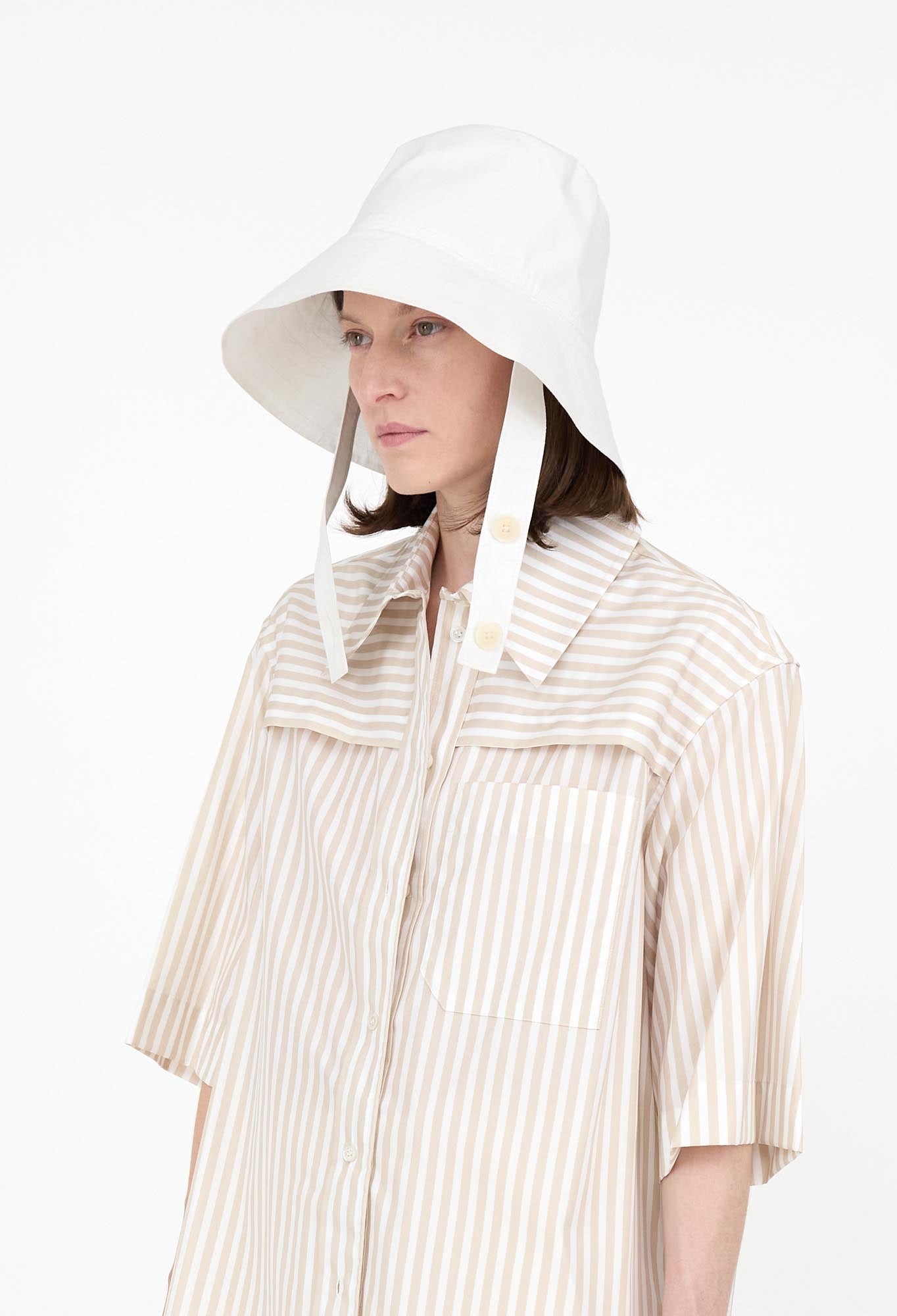 CHARLIE - Italian Technical Outerwear Cotton Bucket Hat with Large Brim in White