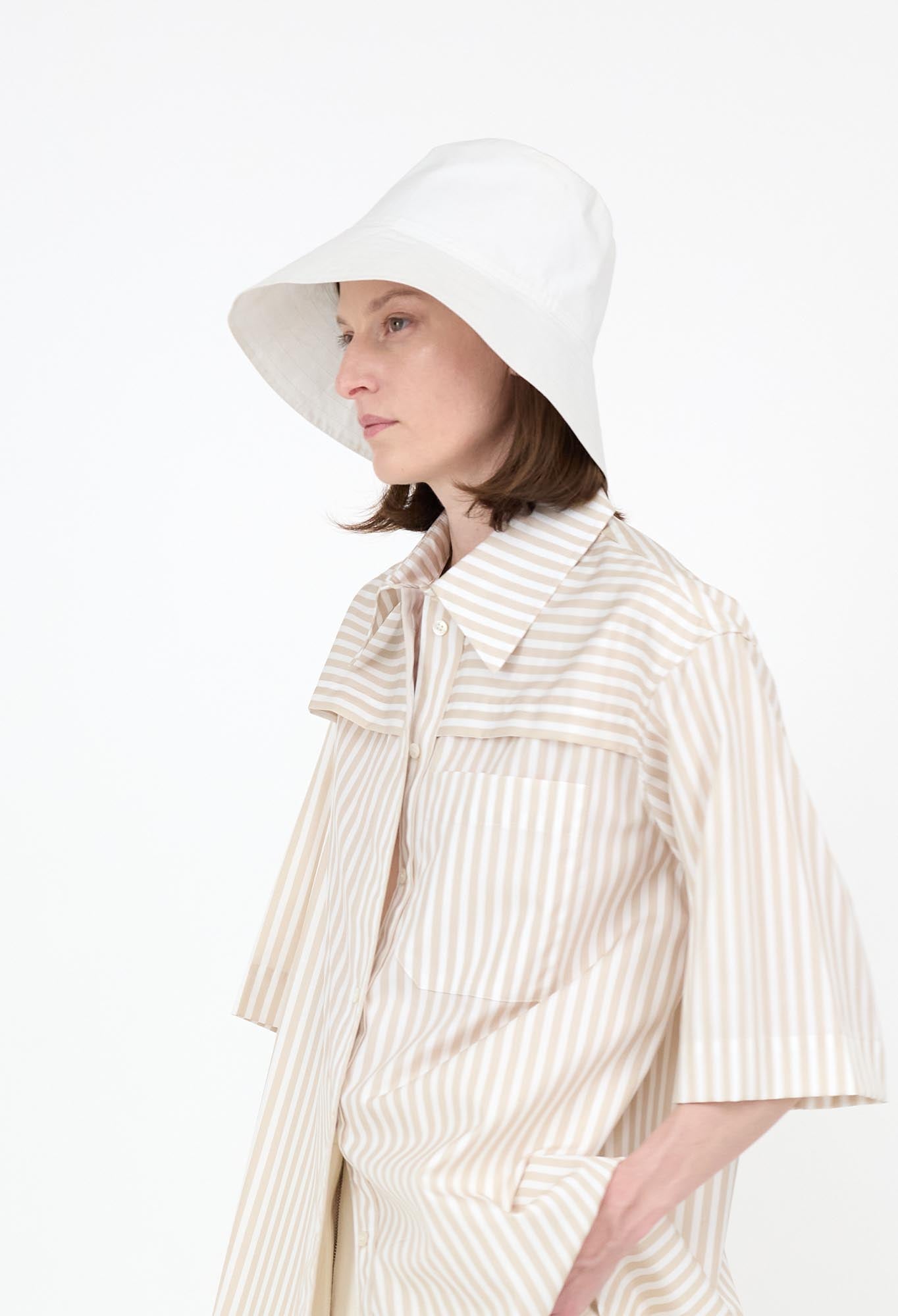 CHARLIE - Italian Technical Outerwear Cotton Bucket Hat with Large Brim in White