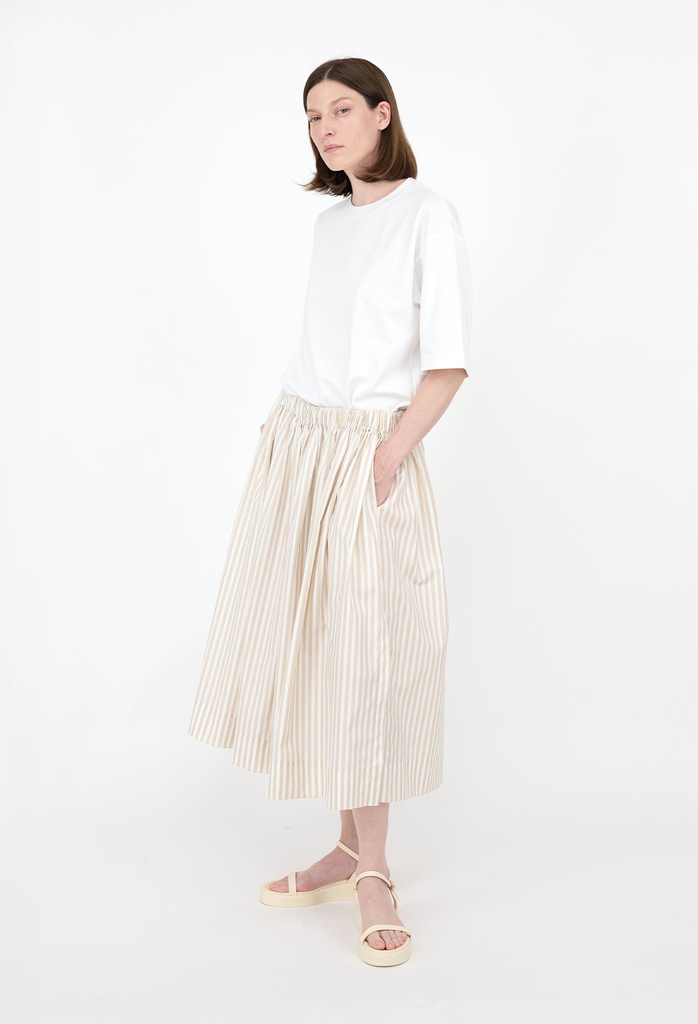 HAZEL - Striped Skirt in Cotton Poplin