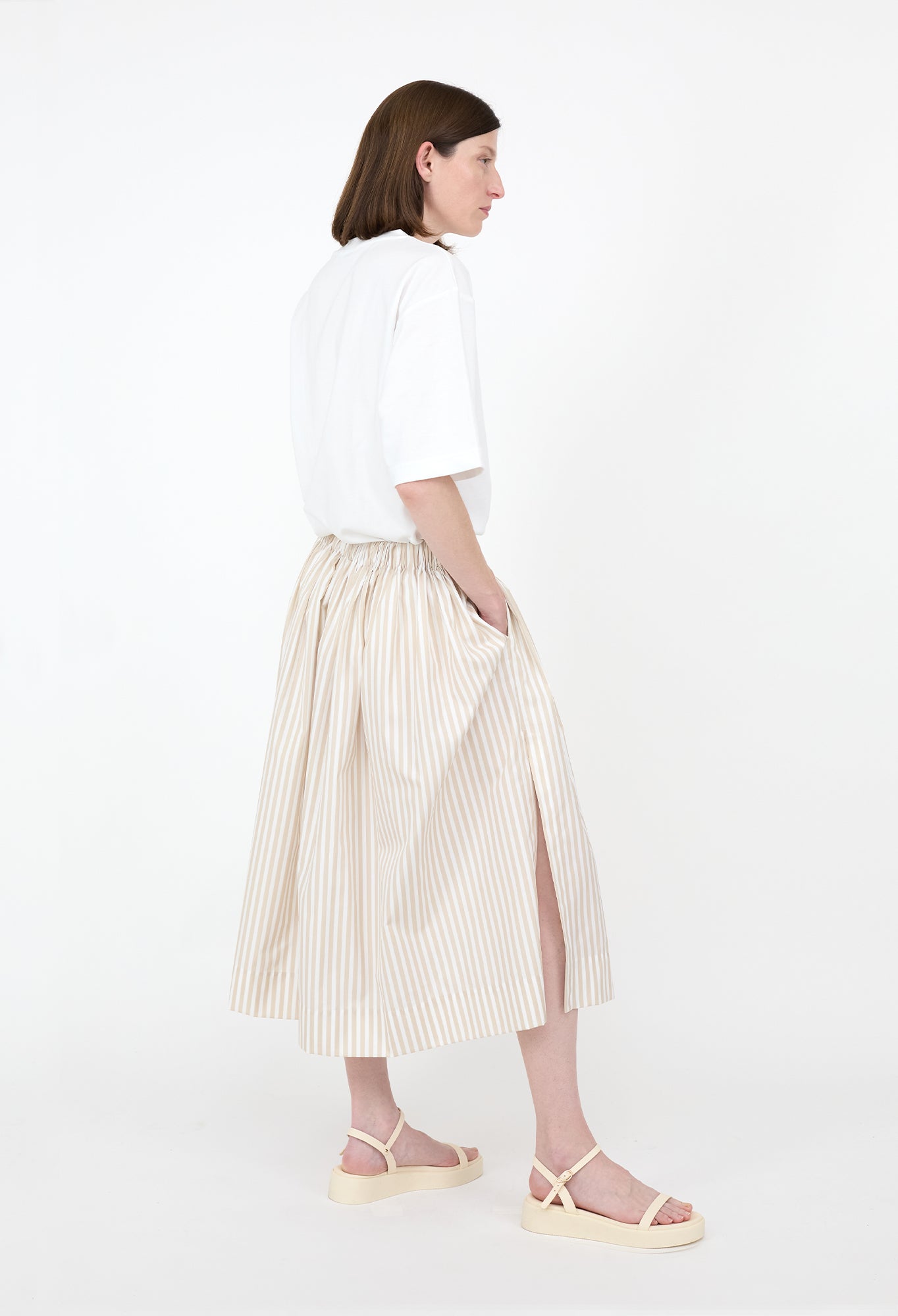 HAZEL - Striped Skirt in Cotton Poplin