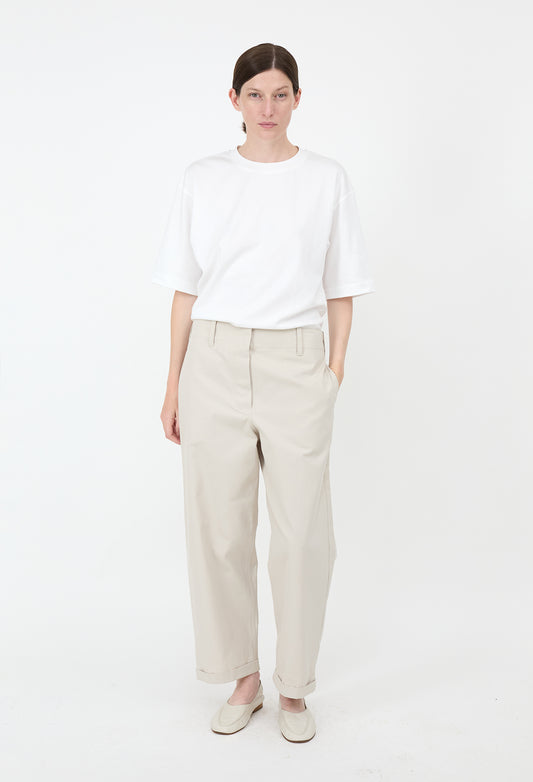 TOM - Cotton Twill Taupe Trousers in Light Taupe