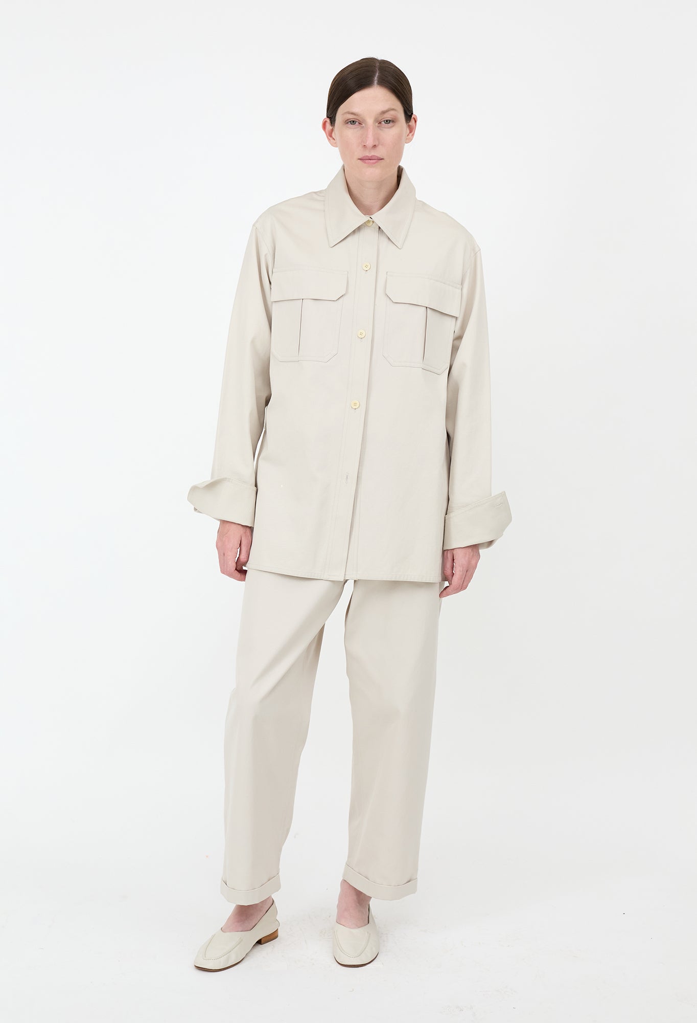 XENIA - Overshirt in Cotton Twill in Light Taupe