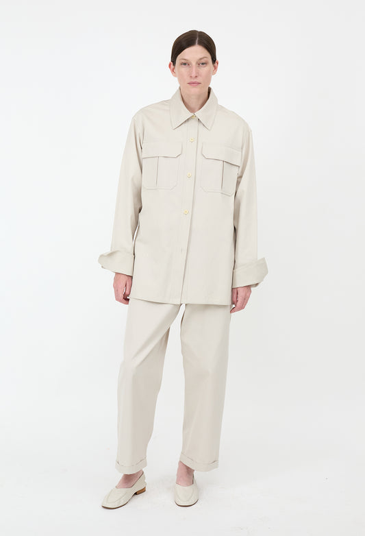 XENIA - Overshirt in Cotton Twill in Light Taupe