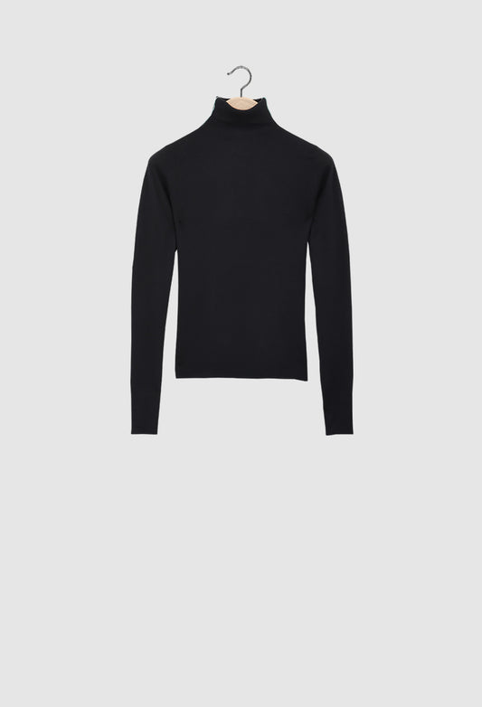 WARA - 16gg Cashmere Turtleneck Sweater in Black and Teal